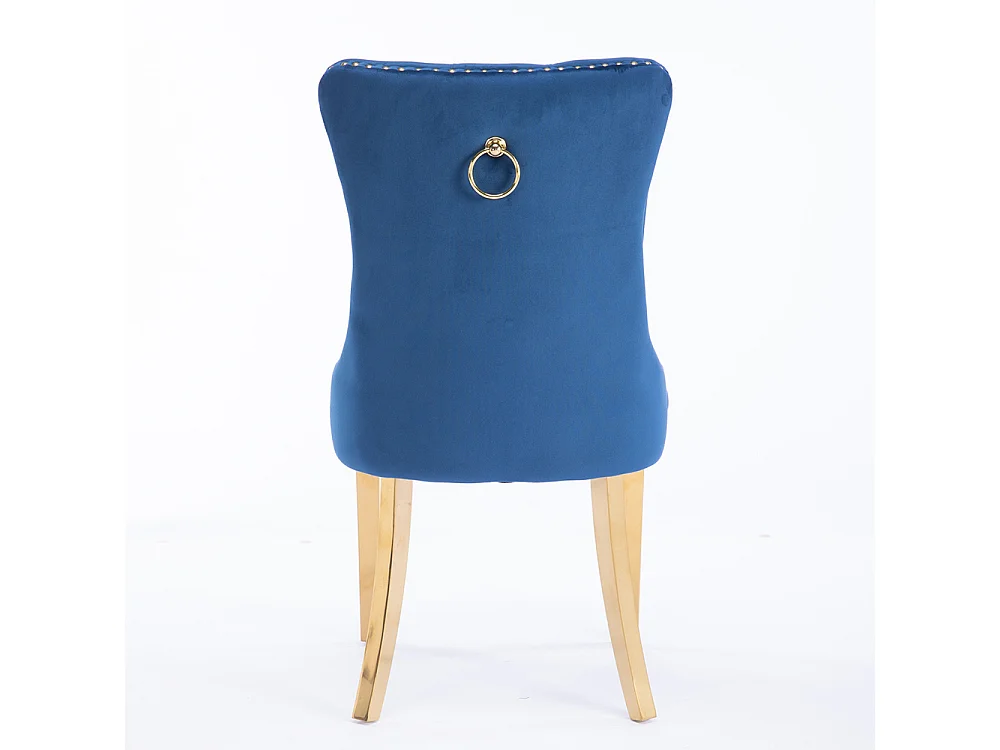 Lot de 2 Chaises de Salle à Manger, Chaise de Cuisine, Dossier à Ailes, Pieds en métal doré, Rembourrée, Bleu velours