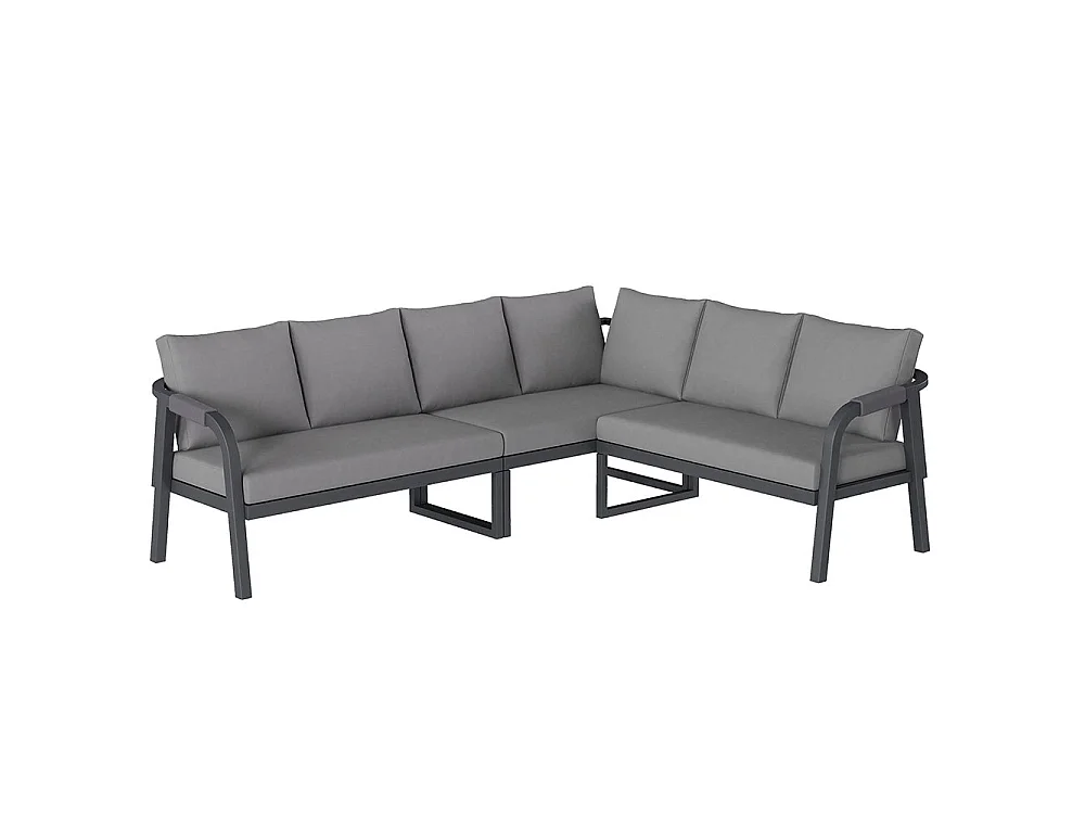 Ensemble de mobilier de jardin - 6 personnes - Accoudoirs tressés - Canapé d'angle & table basse - Gris