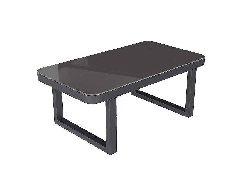 Ensemble de mobilier de jardin - 6 personnes - Accoudoirs tressés - Canapé d'angle & table basse - Gris