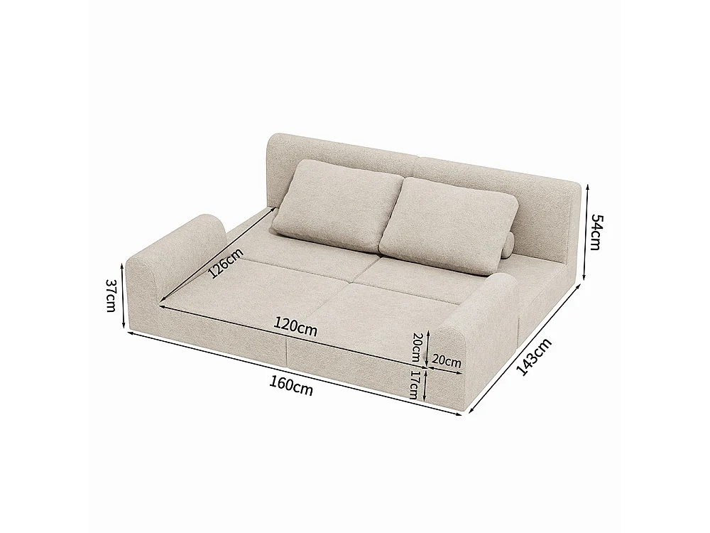 Canapé convertible 2 places avec coussin, Canapé-lit avec accoudoirs, Fauteuil convertible, Tissu flanelle, pour salon et chambre à coucher, Blanc