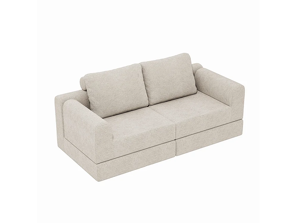 Canapé convertible 2 places avec coussin, Canapé-lit avec accoudoirs, Fauteuil convertible, Tissu flanelle, pour salon et chambre à coucher, Blanc