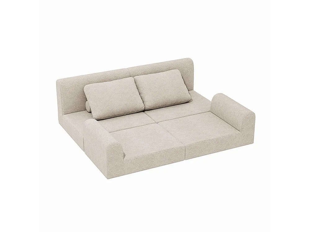 Canapé convertible 2 places avec coussin, Canapé-lit avec accoudoirs, Fauteuil convertible, Tissu flanelle, pour salon et chambre à coucher, Blanc