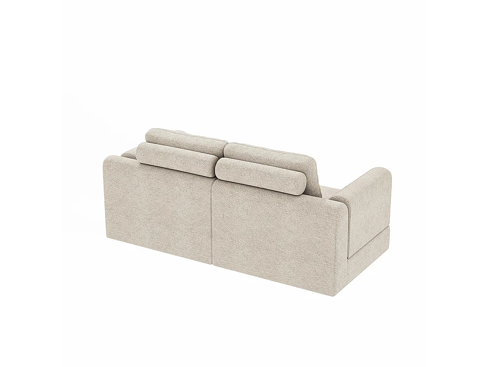Canapé convertible 2 places avec coussin, Canapé-lit avec accoudoirs, Fauteuil convertible, Tissu flanelle, pour salon et chambre à coucher, Blanc