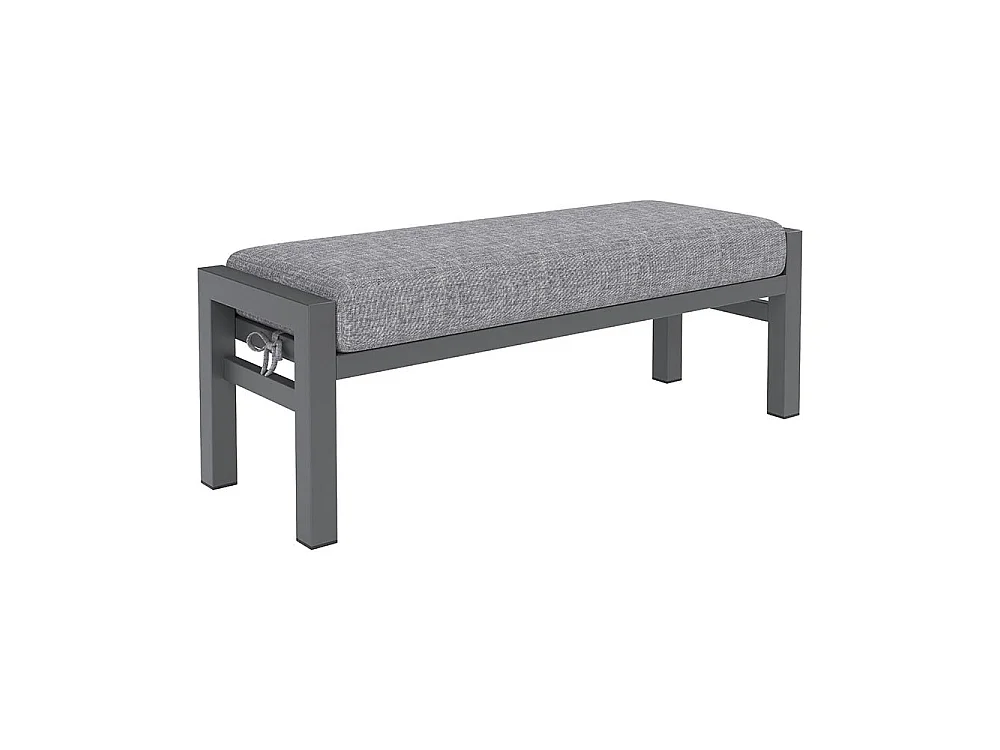 Ensemble de mobilier de jardin - 8 places - Table 140x70 cm verre - Canapé d'angle + banquette - Structure métal gris