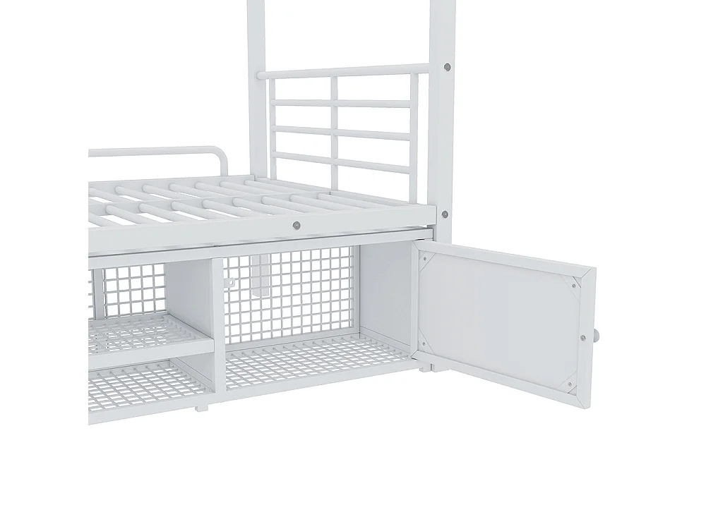 Lit superposé enfant 2 places en métal 90 x 200 cm - Armoire à chaussures - Échelle à trois marches - Blanc