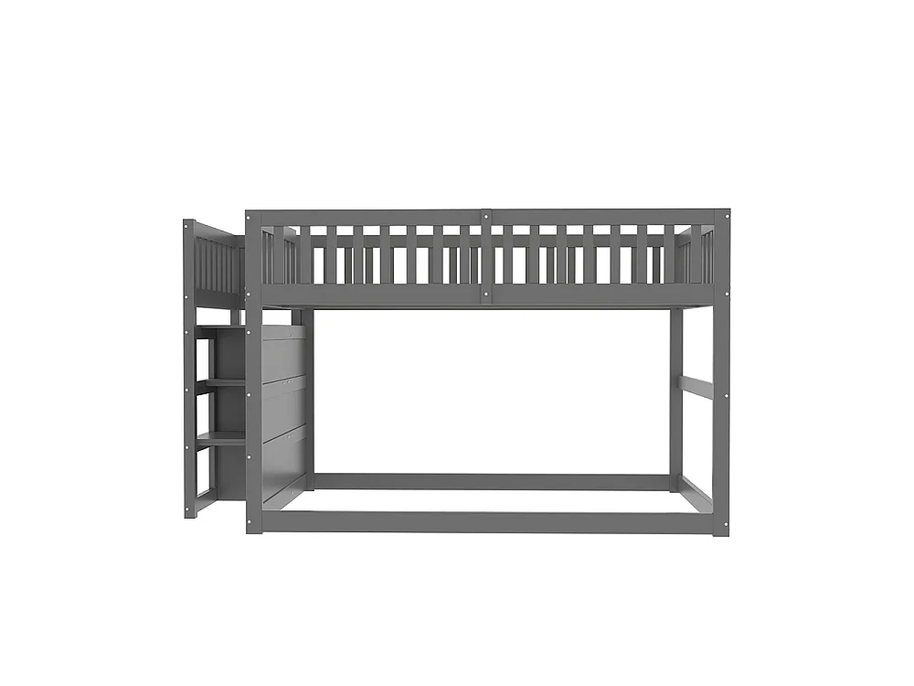 Lit superposé enfant 140 x 200 cm - 4 tiroirs de rangement - Bois massif - Barrières hautes - Gris