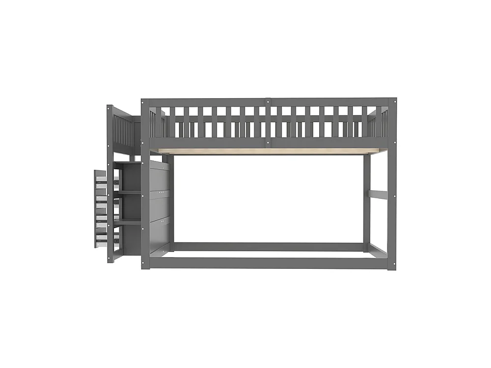 Lit superposé enfant 140 x 200 cm - 4 tiroirs de rangement - Bois massif - Barrières hautes - Gris