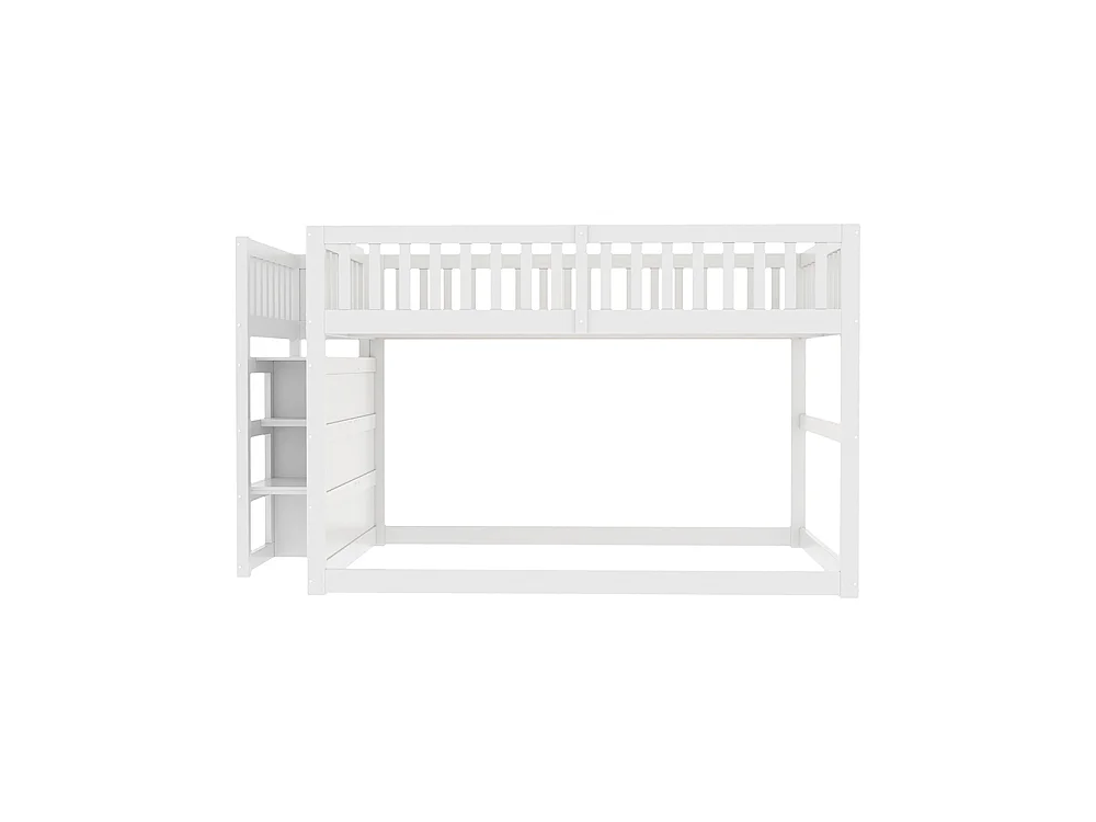 Lit superposé enfant 140 x 200 cm - 4 tiroirs de rangement - Bois massif - Barrières hautes - Blanc