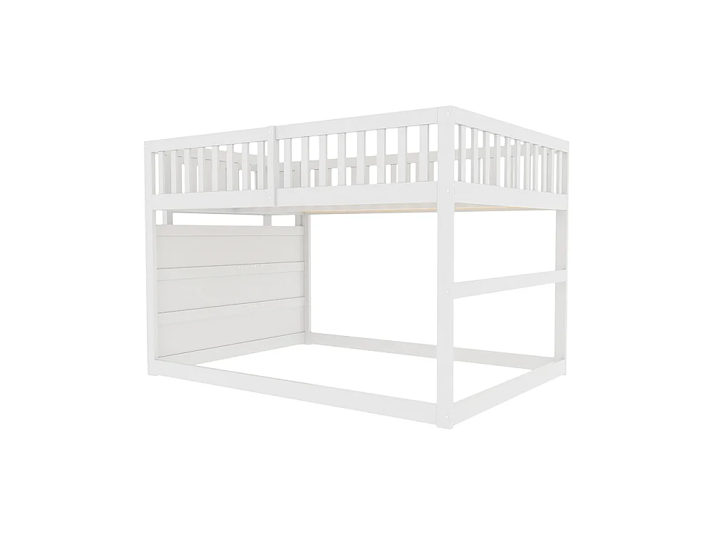 Lit superposé enfant 140 x 200 cm - 4 tiroirs de rangement - Bois massif - Barrières hautes - Blanc