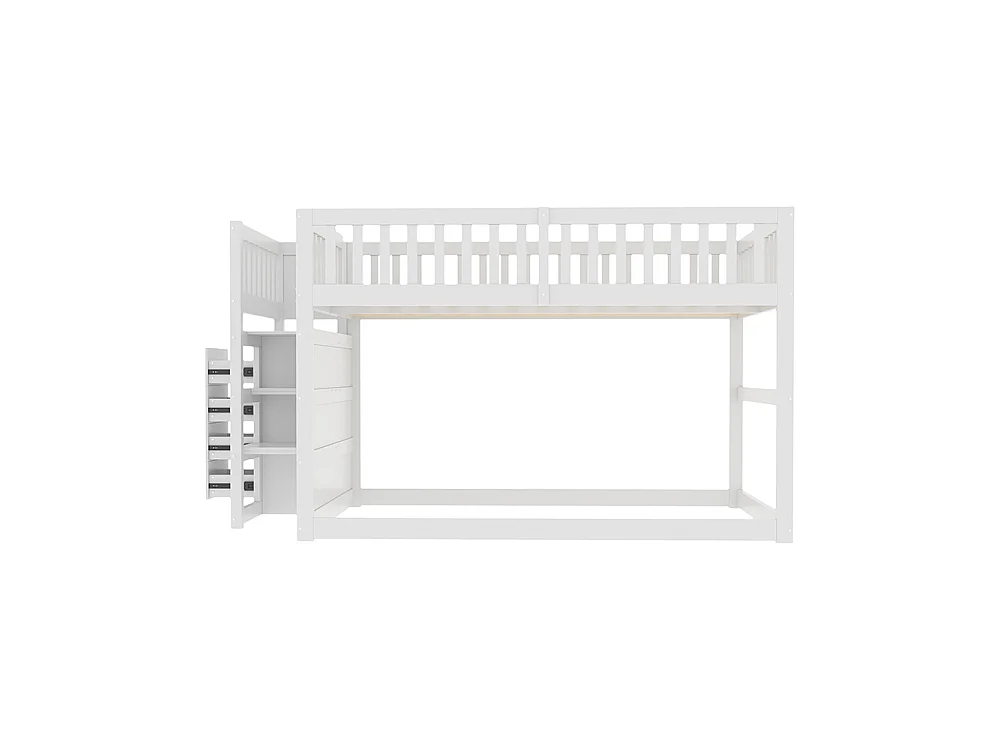 Lit superposé enfant 140 x 200 cm - 4 tiroirs de rangement - Bois massif - Barrières hautes - Blanc