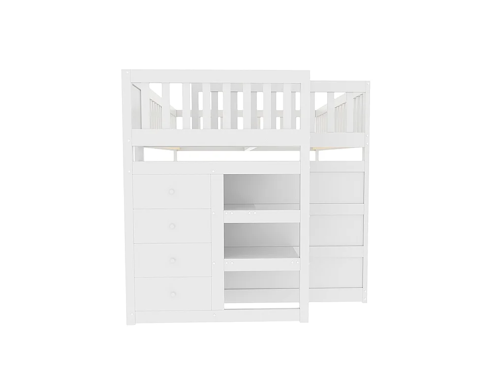 Lit superposé enfant 140 x 200 cm - 4 tiroirs de rangement - Bois massif - Barrières hautes - Blanc