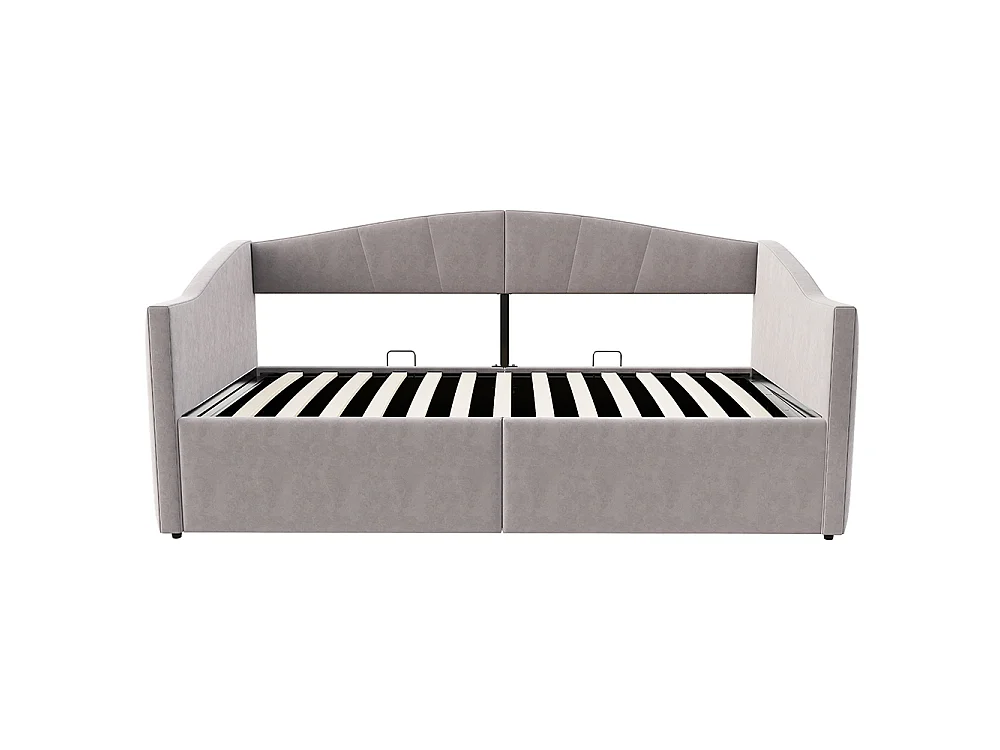 Canapé-lit capitonné 90x200 cm - Lit simple avec coffre de rangement - Sommier à lattes - Rayures classiques - Velours - Gris clair