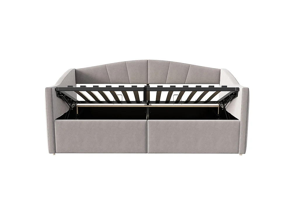 Canapé-lit capitonné 90x200 cm - Lit simple avec coffre de rangement - Sommier à lattes - Rayures classiques - Velours - Gris clair