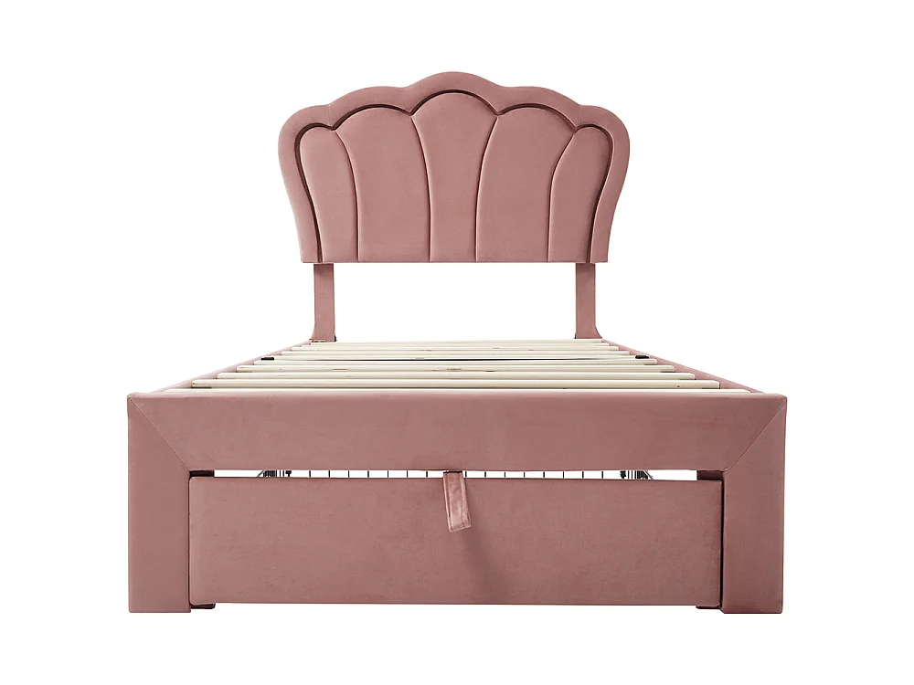 Lit enfant - APP-Control LED - 90x190 cm - Velours rose - LED RVB contrôlable - Sommier inclus - Tiroir