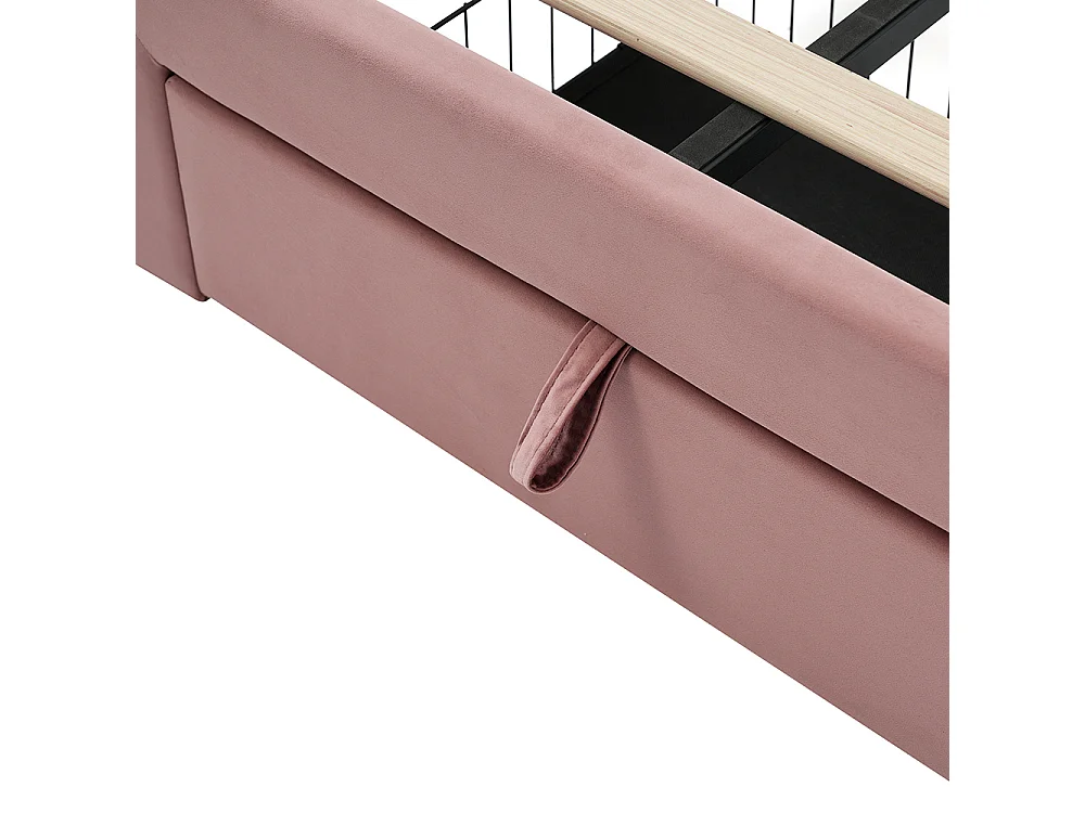 Lit enfant - APP-Control LED - 90x190 cm - Velours rose - LED RVB contrôlable - Sommier inclus - Tiroir