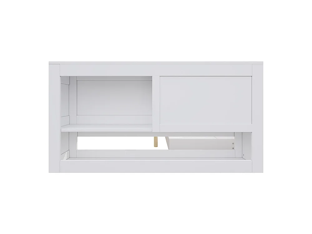 Lit enfant 140x190 cm avec tiroirs, étagères et placards de rangement, Tables de chevet, Sommier à Lattes, Structure en MDF, Blanc