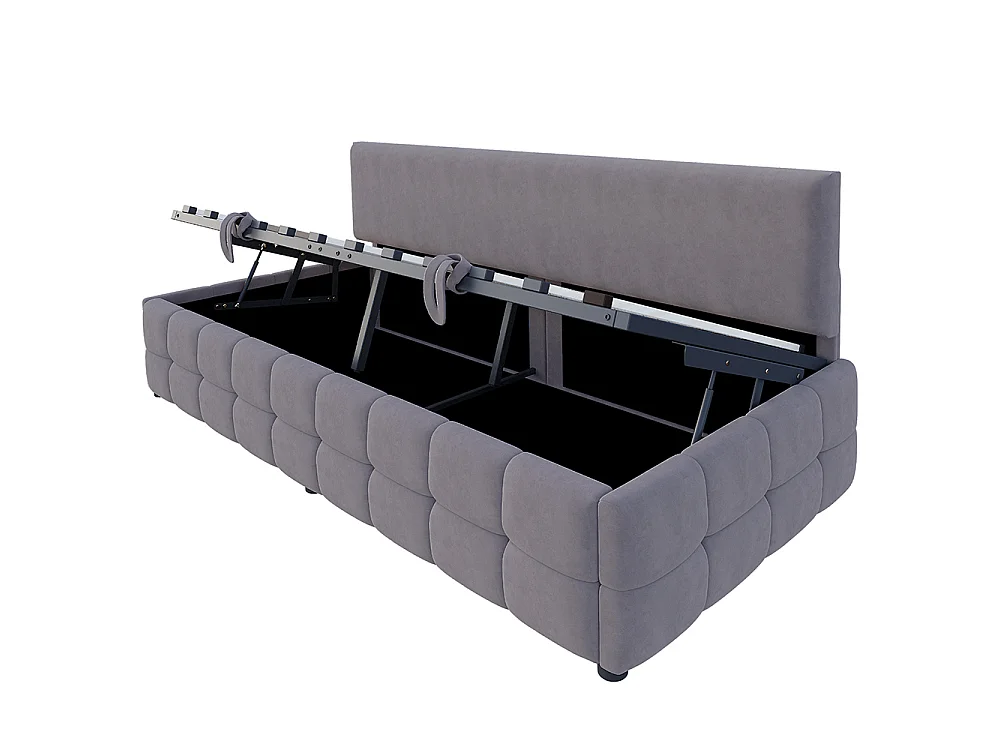Canapé-lit coffre rembourré 90 x 200 cm - Dossier sans accoudoirs - Espace de rangement hydraulique - Velours - Gris foncé