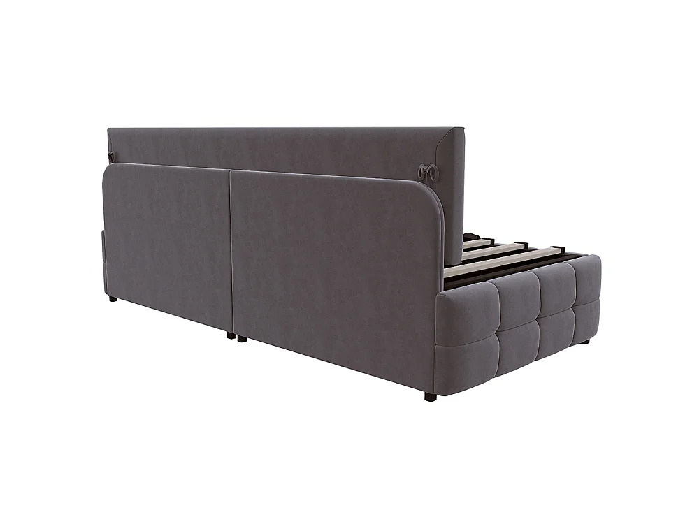 Canapé-lit coffre rembourré 90 x 200 cm - Dossier sans accoudoirs - Espace de rangement hydraulique - Velours - Gris foncé