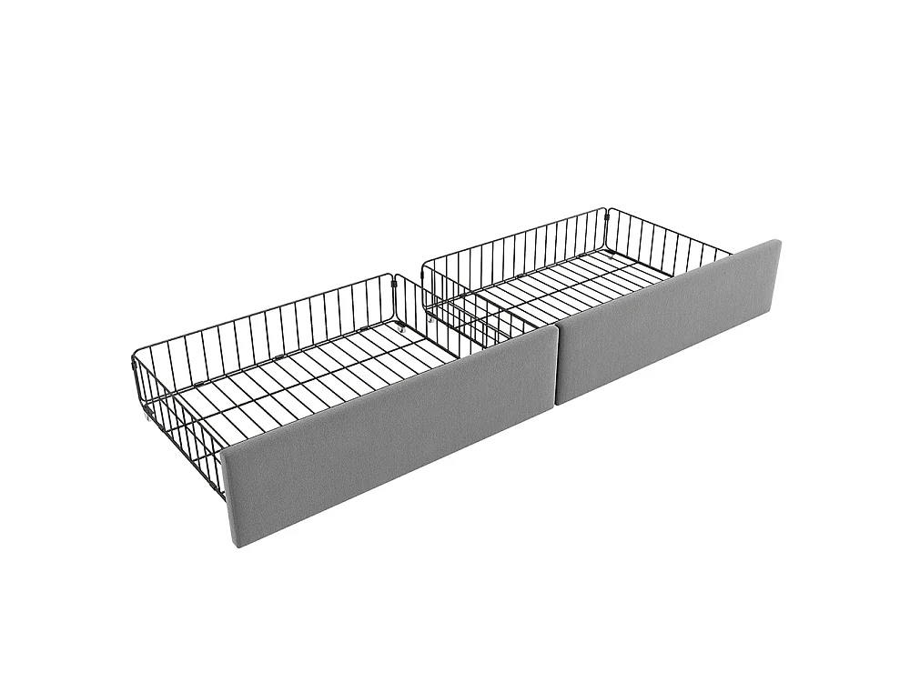 Canapé-lit 90x200 cm - Lit simple rembourré avec 2 tiroirs - dossier floral - sommier à lattes - tissu en velours - Gris