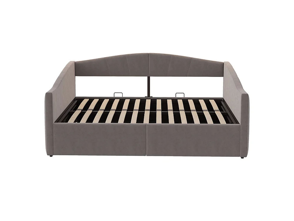 Canapé-lit capitonné 140x200 cm - Lit double avec coffre de rangement - Sommier à lattes - Rayures classiques - Velours - Gris