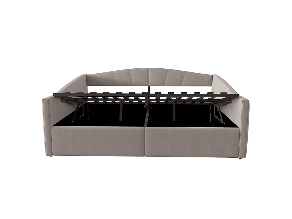 Canapé-lit capitonné 140x200 cm - Lit double avec coffre de rangement - Sommier à lattes - Rayures classiques - Velours - Gris
