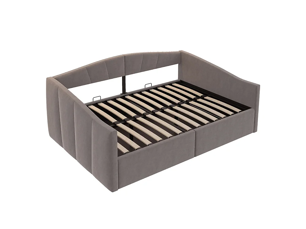 Canapé-lit capitonné 140x200 cm - Lit double avec coffre de rangement - Sommier à lattes - Rayures classiques - Velours - Gris