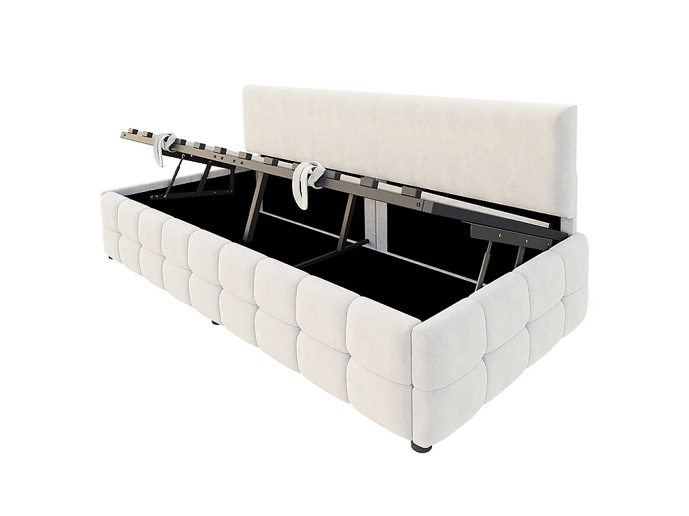 Canapé-lit coffre rembourré 90 x 200 cm - Dossier sans accoudoirs - Espace de rangement hydraulique - Velours - Beige