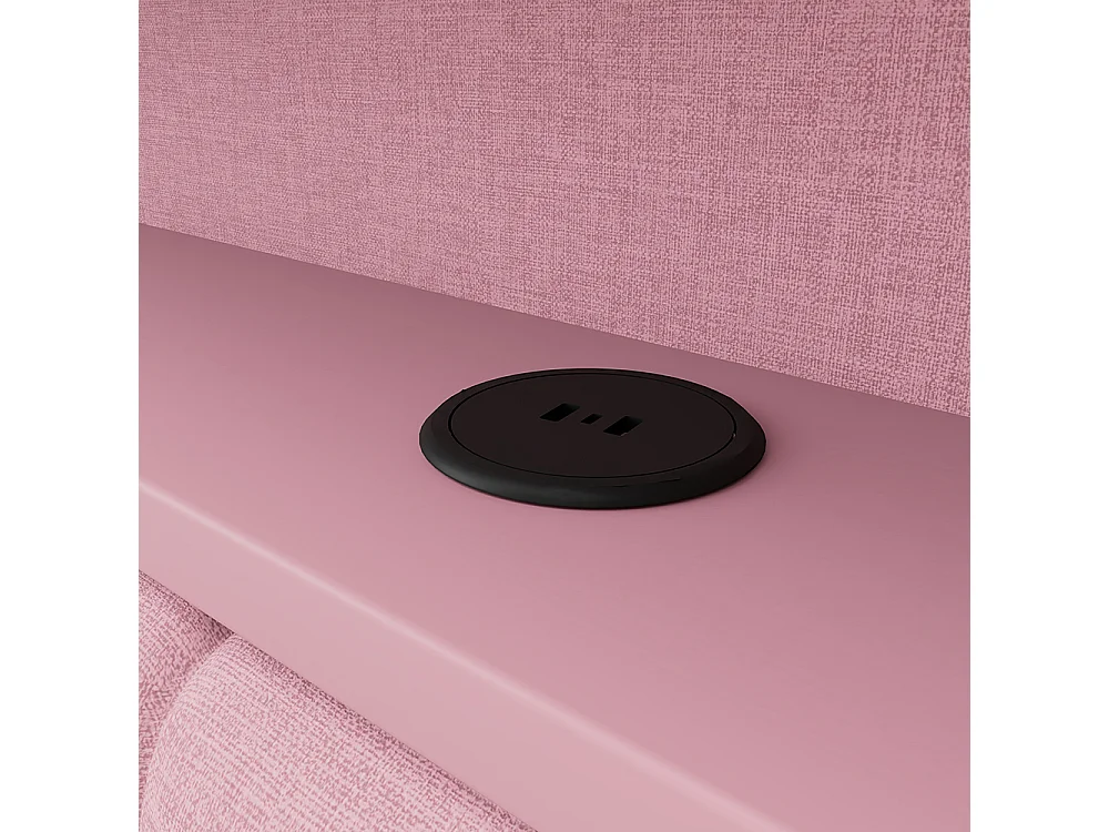 Canapé-lit rembourré 90 x 200 cm avec port USB et LED, Comprenant un meuble à chaussures et deux tiroirs, Tissu lin, Rose
