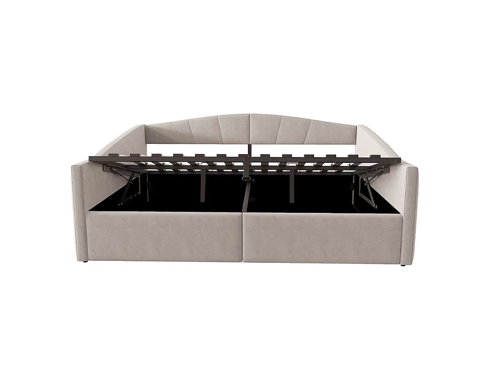 Canapé-lit capitonné 140x200 cm - Lit double avec coffre de rangement - Sommier à lattes - Rayures classiques - Velours - Gris clair