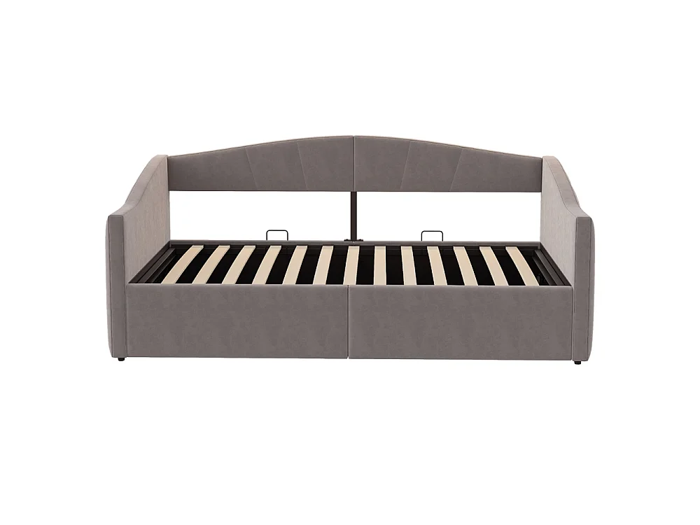 Canapé-lit capitonné 90x200 cm - Lit simple avec coffre de rangement - Sommier à lattes - Rayures classiques - Velours - Gris