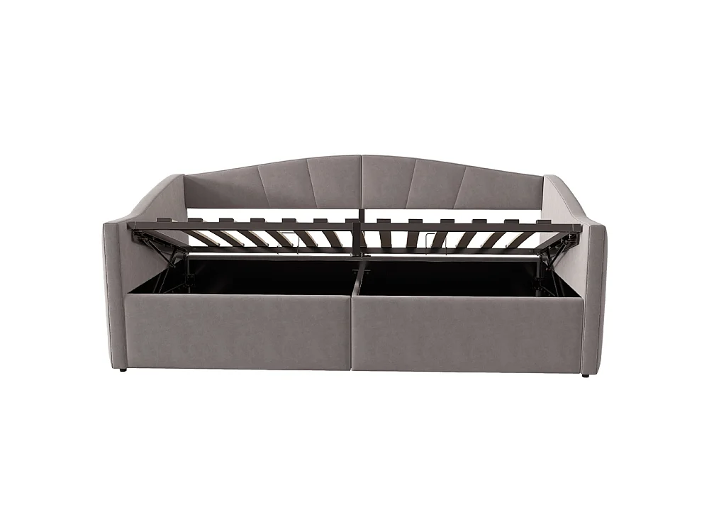 Canapé-lit capitonné 90x200 cm - Lit simple avec coffre de rangement - Sommier à lattes - Rayures classiques - Velours - Gris