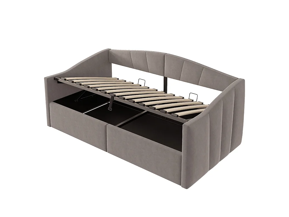 Canapé-lit capitonné 90x200 cm - Lit simple avec coffre de rangement - Sommier à lattes - Rayures classiques - Velours - Gris