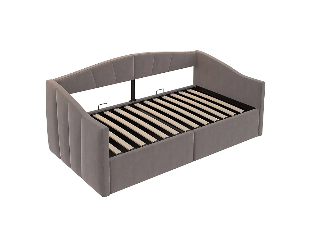Canapé-lit capitonné 90x200 cm - Lit simple avec coffre de rangement - Sommier à lattes - Rayures classiques - Velours - Gris