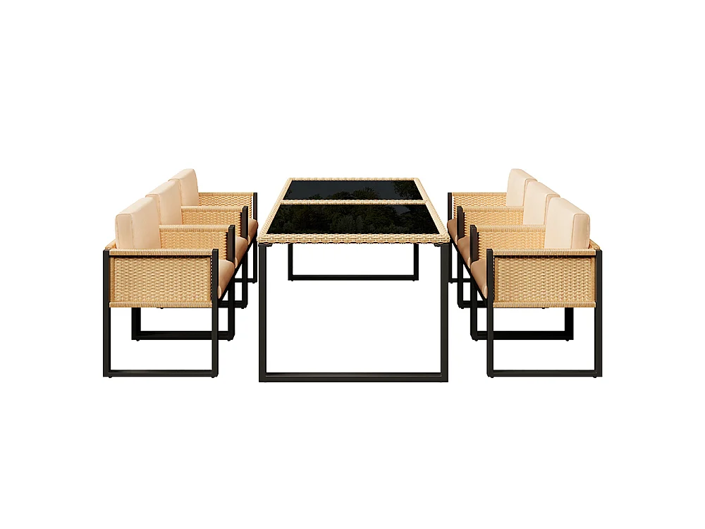 Salon de jardin - Ensemble 6 personnes - Résine PE tressée - Cadre acier antirouille - Coussins 9 cm