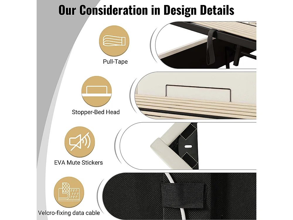 Lit coffre rembourré en similicuir 160x200 cm - App Control LED - Ports USB-C - Sommier à lattes - Blanc
