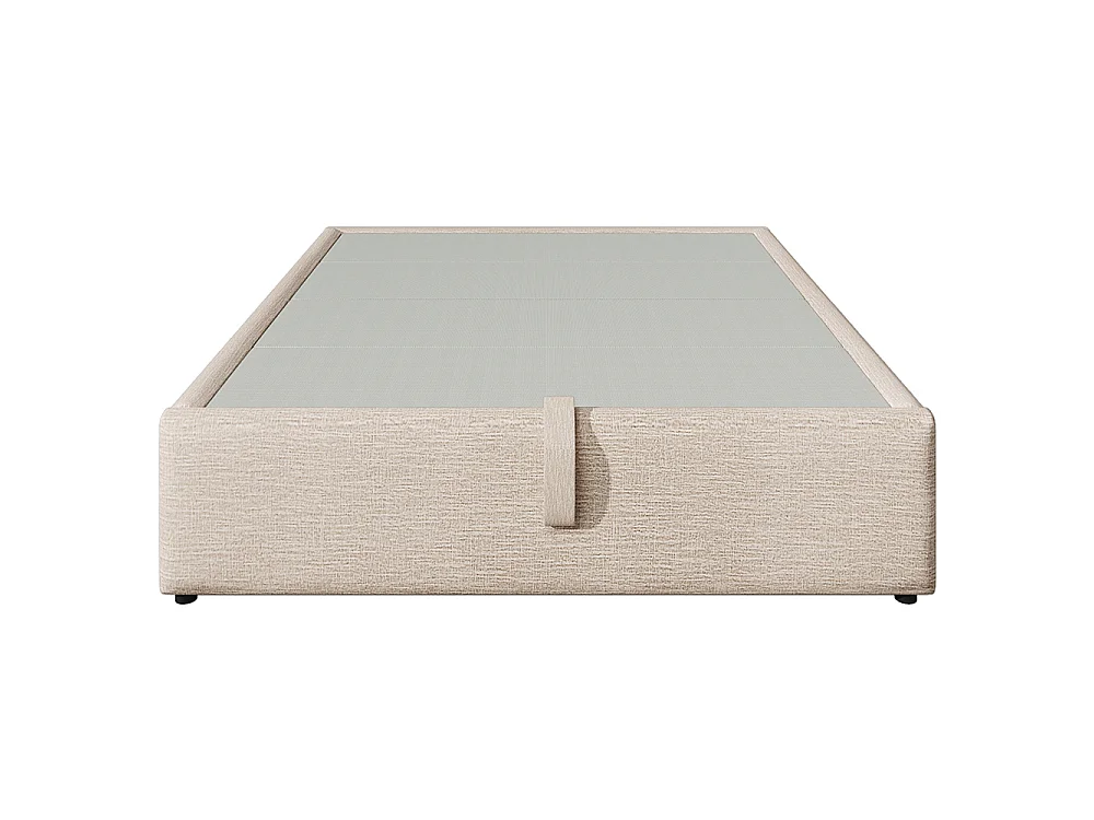 Lit coffre rembourré 160x200 cm - Prise USB C - Sommier à lattes - sans tête de lit - Lin - Beige