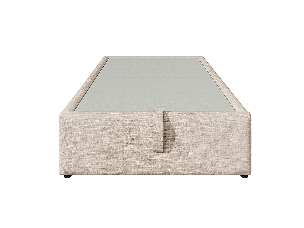 Lit coffre rembourré 90x190 cm - Prise USB C - Sommier à lattes - sans tête de lit - Lin - Beige