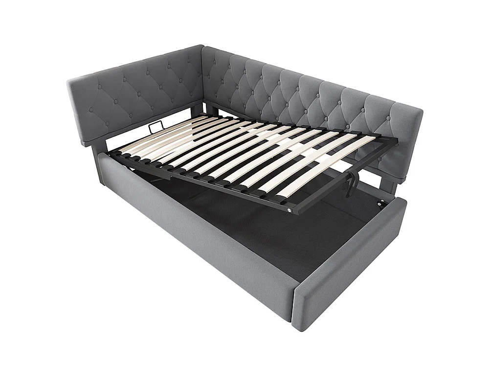 Lit coffre rembourré 90x190 cm - Canapé-lit avec rangement hydraulique - Lit enfant - Sommier à lattes - Velours - Gris