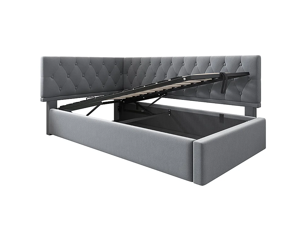 Lit coffre rembourré 90x190 cm - Canapé-lit avec rangement hydraulique - Lit enfant - Sommier à lattes - Velours - Gris