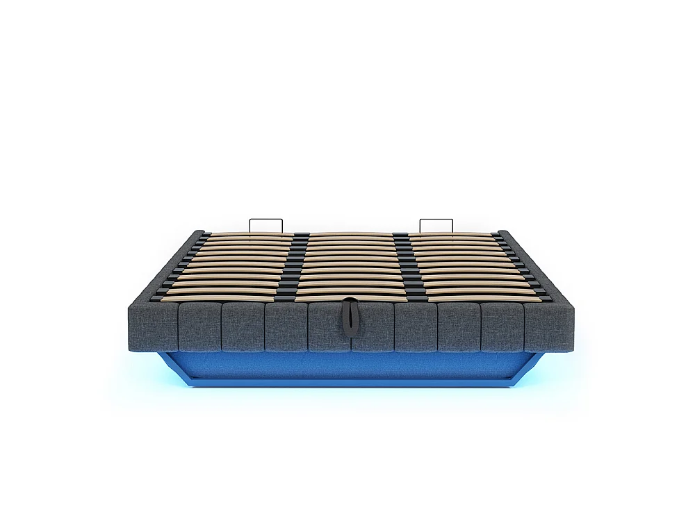 Lit coffre - 180x200 - Lin gris - Éclairage LED réglable - Rangement hydraulique - Sommier inclus
