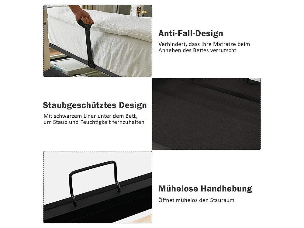 Lit Coffre 160 x 200 cm - avec LED et port USB-C - Tête de lit capitonné avec étagères ouvertes - Sommier à lattes - Beige - Coton