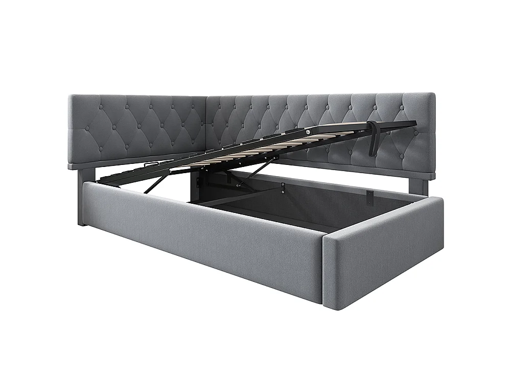Lit coffre rembourré 90x200 cm - Canapé-lit avec rangement hydraulique - Lit enfant - Sommier à lattes - Velours - Gris
