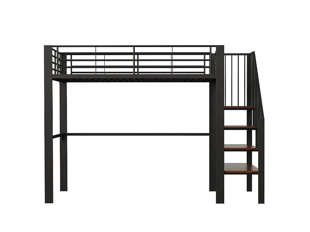 Métal Lit mezzanine 140x200 cm - Avec échelle - Barrières de sécurité - Grand rangement sous le lit - Noir