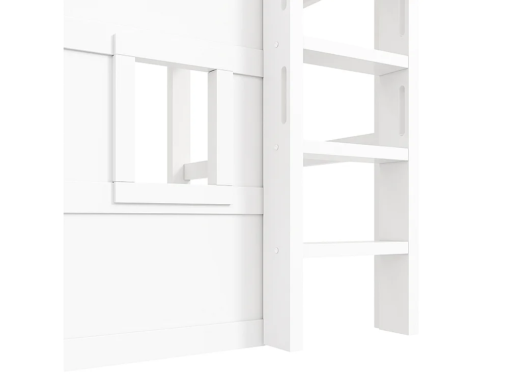 Lit mezzanine enfant 140 x 200 cm en bois massif - avec armoire intégrée - éclairage LED - échelle - sommier à lattes - blanc