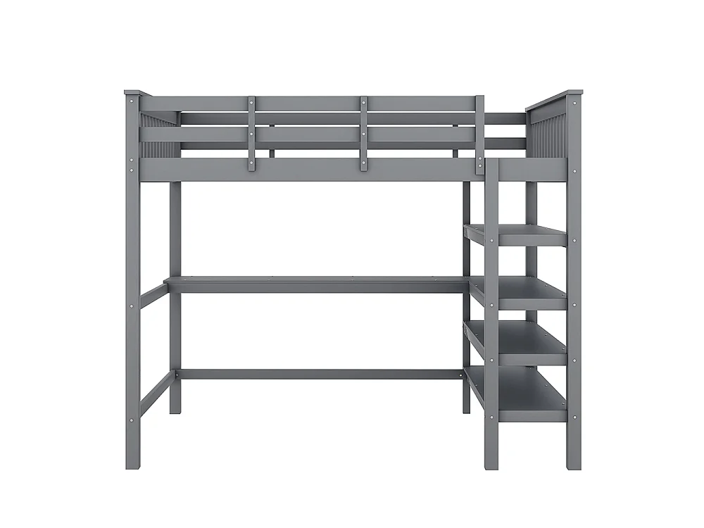 Lit mezzanine enfant 140 x 200 cm avec bureau - étagère de rangement - bois massif de pin - gris