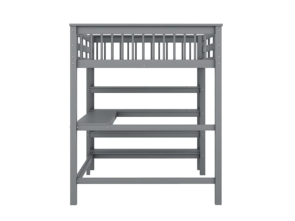Lit mezzanine enfant 140 x 200 cm avec bureau - étagère de rangement - bois massif de pin - gris