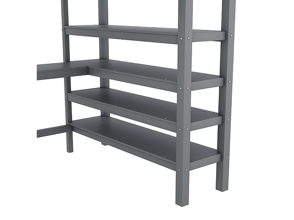 Lit mezzanine enfant 140 x 200 cm avec bureau - étagère de rangement - bois massif de pin - gris