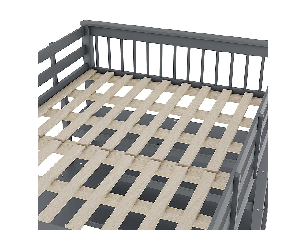 Lit mezzanine enfant 140 x 200 cm avec bureau - étagère de rangement - bois massif de pin - gris