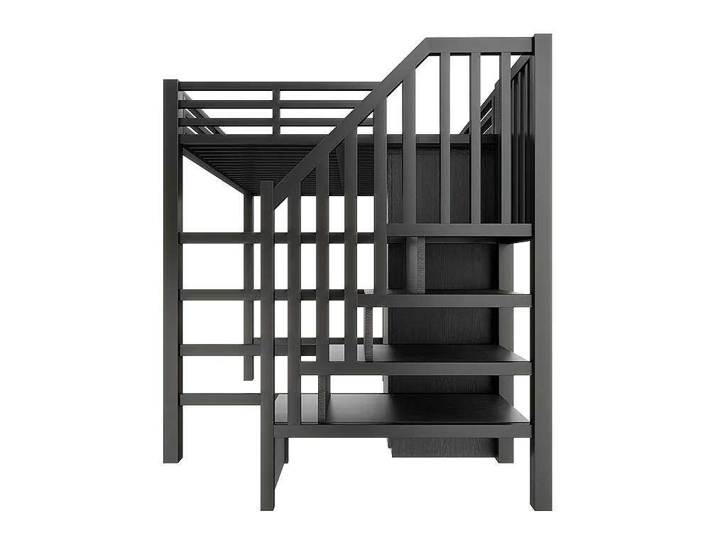 Lit mezzanine en métal 140 x 200 cm avec bureau, étagère, armoire, escalier de rangement, éclairage LED, noir