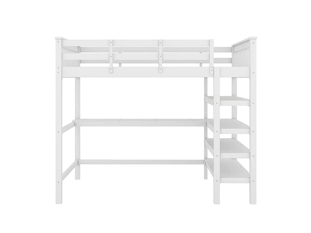 Lit mezzanine enfant 140 x 200 cm avec bureau - étagère de rangement - bois massif de pin - blanc